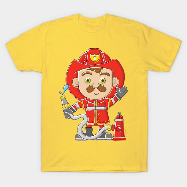 Fun Fireman Cartoon T-Shirt by vaughanduck